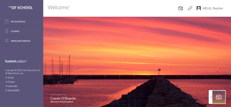 A website page featuring a serene sunset in the background, enhancing the overall aesthetic of the digital interface.