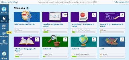 Screenshot displaying the Course 1 interface, showcasing various modules and navigation options for students.