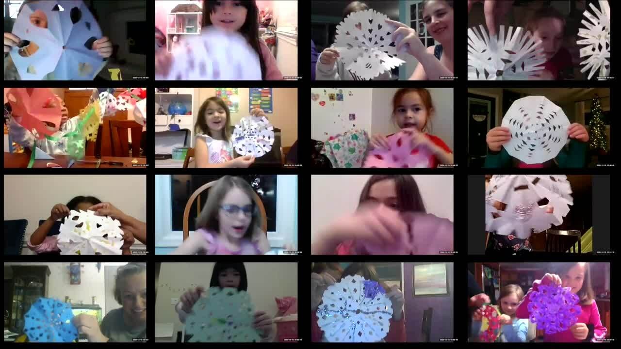 A collage showcasing children joyfully crafting snowflakes from paper, highlighting creativity and winter fun.