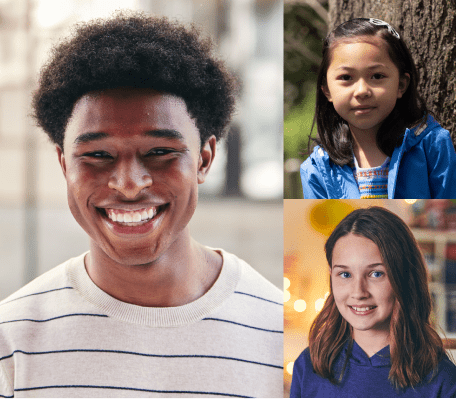 Four joyful children smiling brightly in different photos, showcasing their happiness and playful spirit.